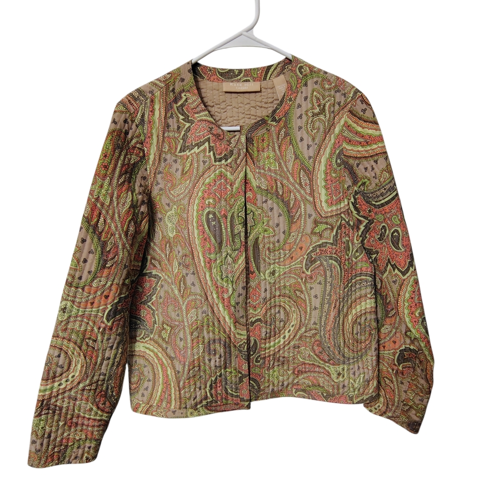 Kate Hill Women's Size Medium Multicolor Paisley 100% Silk Blazer Jacket